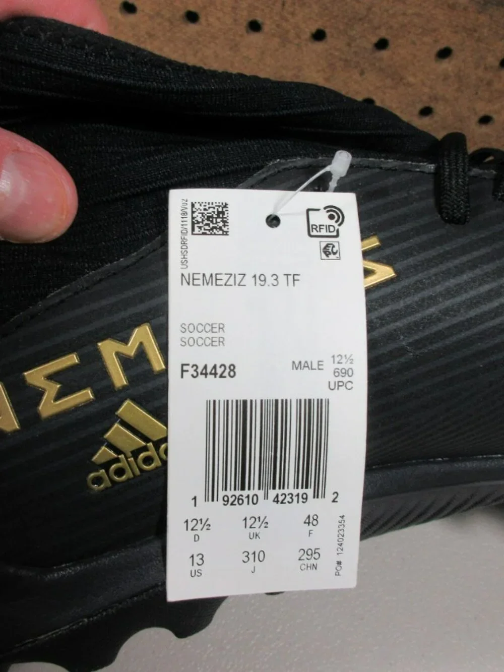 adidas mens black gold Nemeziz 19.3 TF Turf soccer shoes 13 M NWOB